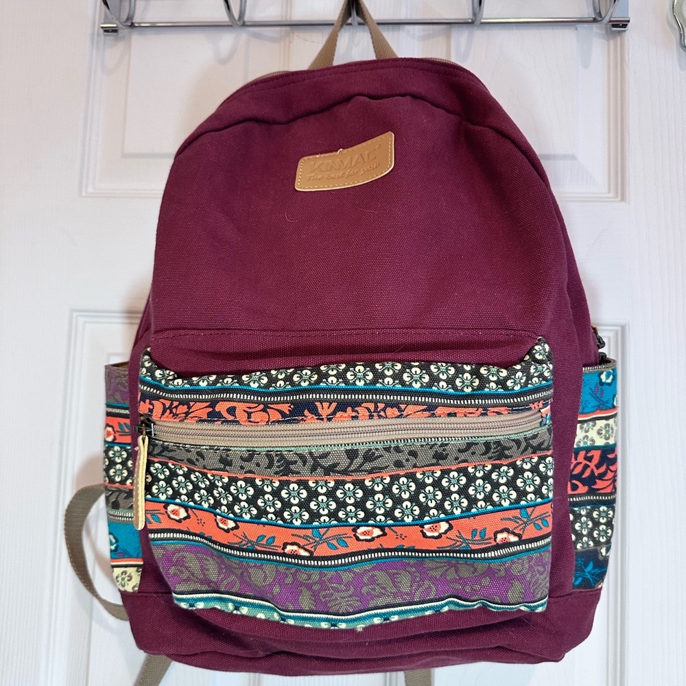 Kinmac Bohemian Marsala Red Canvas Backpack With … - image 1